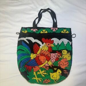 Vintage Colorful Rooster Embroidered / beaded Tote Bag